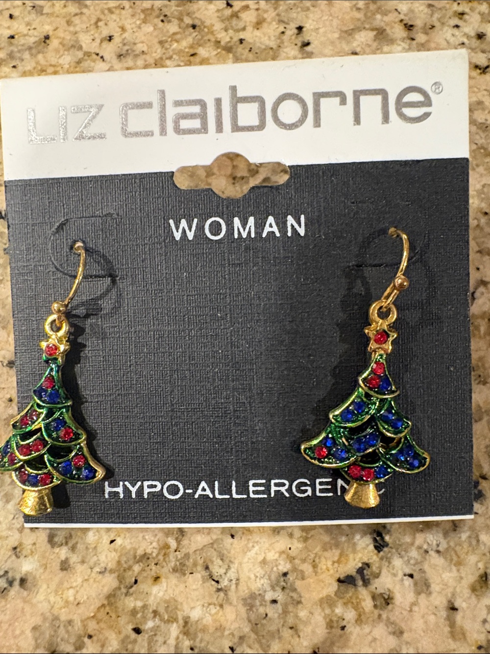 Liz Claiborne Gold-Tone Green Christmas Tree Earrings